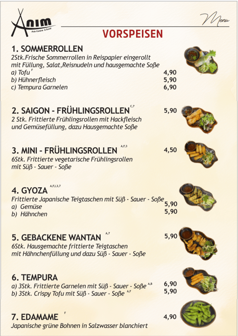 NIM Speisekarte