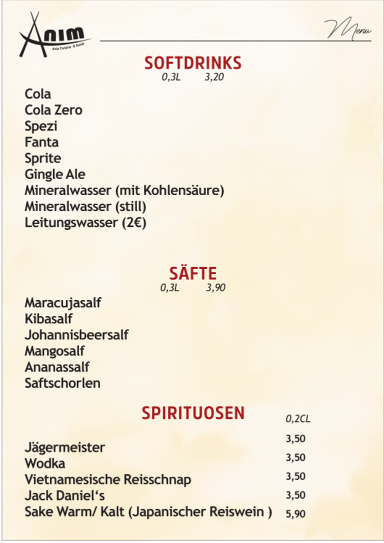 NIM Speisekarte